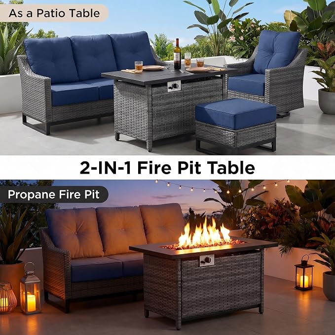5-Piece Patio Furniture Set, Rattan Wicker Patio Set with Two Outdoor Chairs and Table, Wicker Rattan Outdoor Sofa Set with with Comfy Cushions for for Porch, Garden Poolside Balcon
