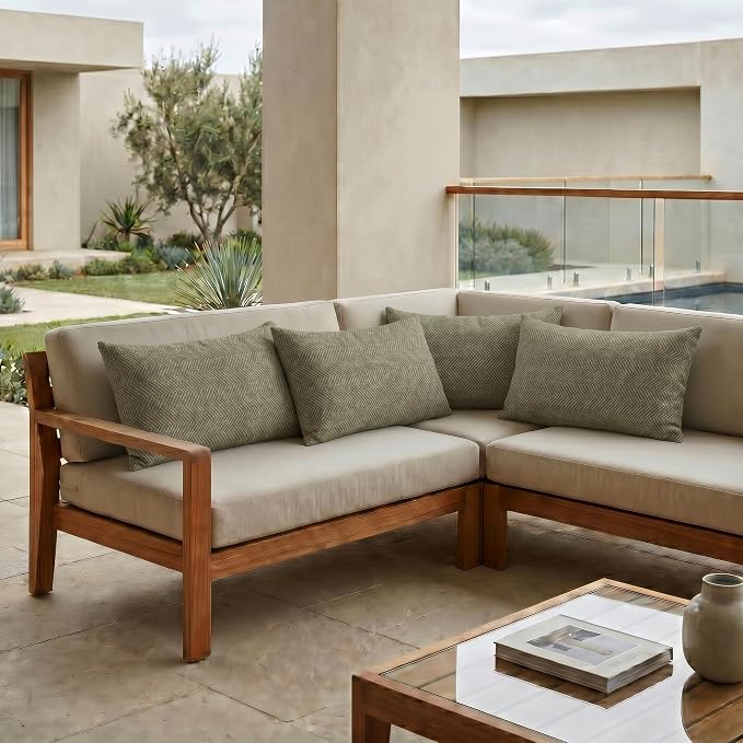 RSH DECOR: Sunbrella Lumbar Throw Pillows Set of 4 | 20" x 12" | Water and Fade-Resistant Performance Fabric | Outdoor Pillow Covers with Down-Alternative Inserts | Made in USA (Spirit Fern)