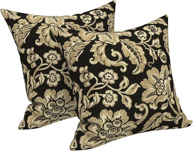 LVTXIII Outdoor Throw Pillows 16x16 Inch, Set of 2 Square Decorative Pillows with Inserts for Patio Furniture, Porch Chair, Garden Sofa, Jacobean Black