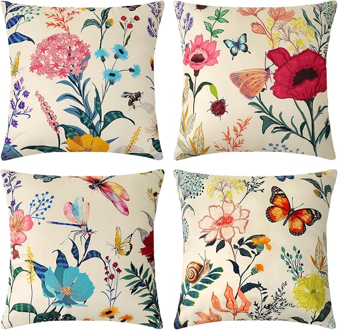 Premillow Outdoor Pillow Covers, Waterproof Pillow Covers, 18x18, Set of 4 | Decorative Waterproof Pillow Covers, Solid Linen Pillowcase,Summer Farmhouse Cushion Case for Patio Garden Balcony Couch Sofa