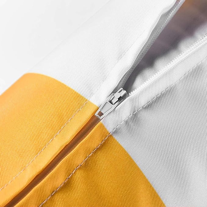Pack of 2 Decorative Outdoor Waterproof Striped Throw Pillow Covers 18x18 | Yellow,Solid, Polyester Linen Garden Farmhouse Cushion Cases for Couch Sofa Patio Tent Balcony