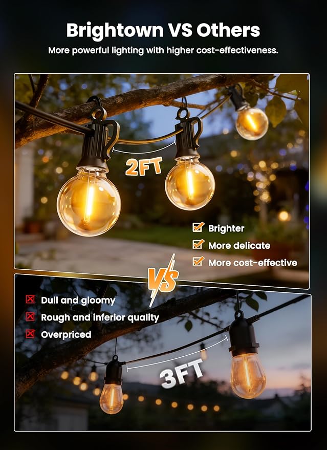 Brightown 38FT 16LED Solar String Lights Outdoor with USB Port | Shatterproof Bulbs, Dimmable & Timable, 3 Modes, Solar Patio Lights with a Mount Clip for Camping Backyard Garden Decor