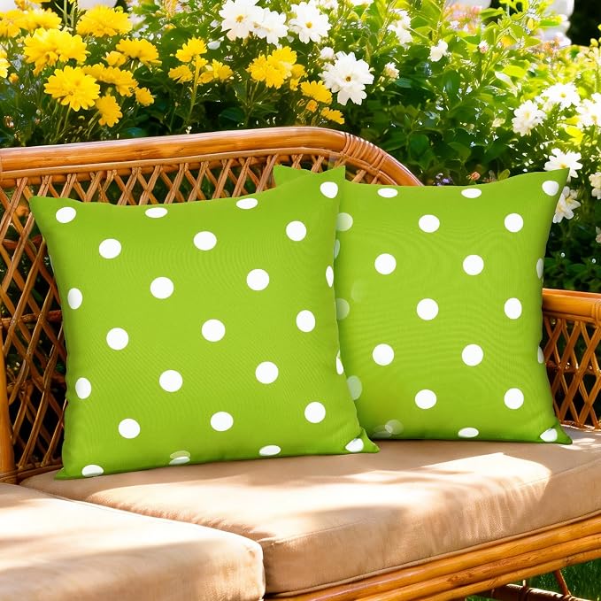 Eternal Beauty 20X20'' Set of 2 Outdoor Decorative Pillow Covers Waterproof Outdoor Pillow Covers for Spring Summer Patio Throw Pillows, 20X20 inches, Green Polka Dot