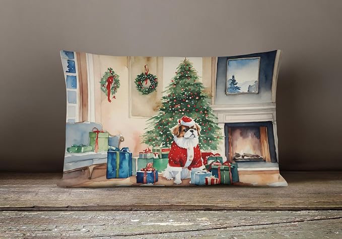 Caroline's Treasures DAC2684PW1216 Japanese Chin Cozy Christmas Throw Pillow Machine Washable, Indoor Outdoor Decorative Pillow for Couch, Bed or Patio, 12HX16W