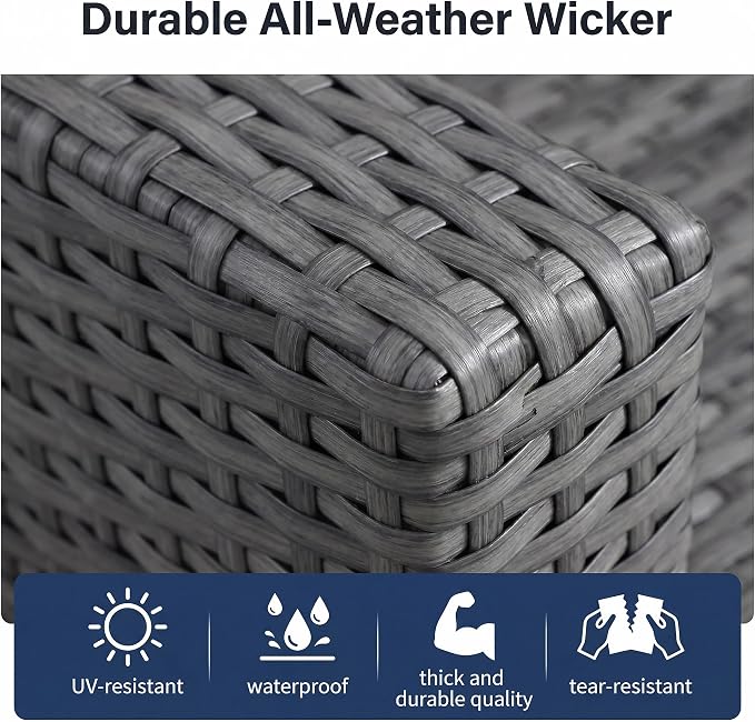 7 Piece Patio Furniture Set with 6" Thick Cushions, Weather-Resistant Wicker Swivel Rocker High Back Chairs and Fire Pit Table for Porch Yard Deck