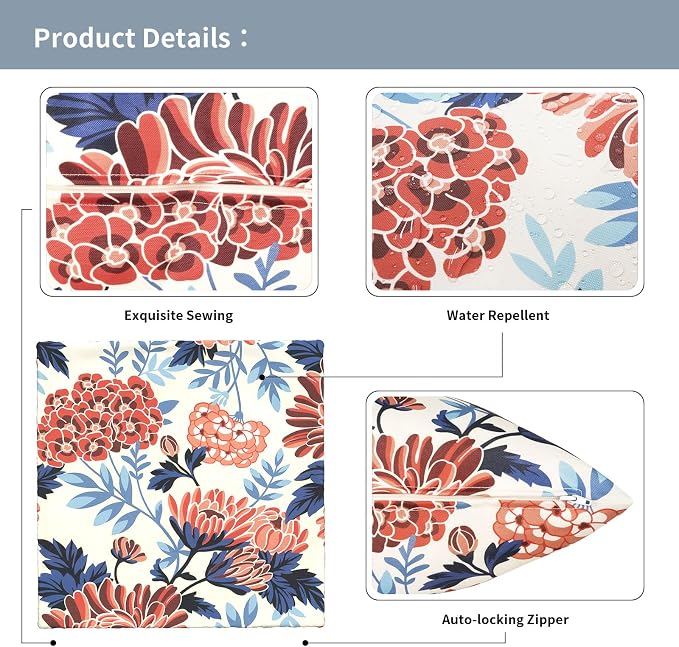 Outdoor Throw Pillow Covers 18x18 Inch, Decorative Pillow Covers for Patio Furniture, Red Chrysanthemum Modern Cushion Cases for Garden Couch Home Sofa, Pack of 2