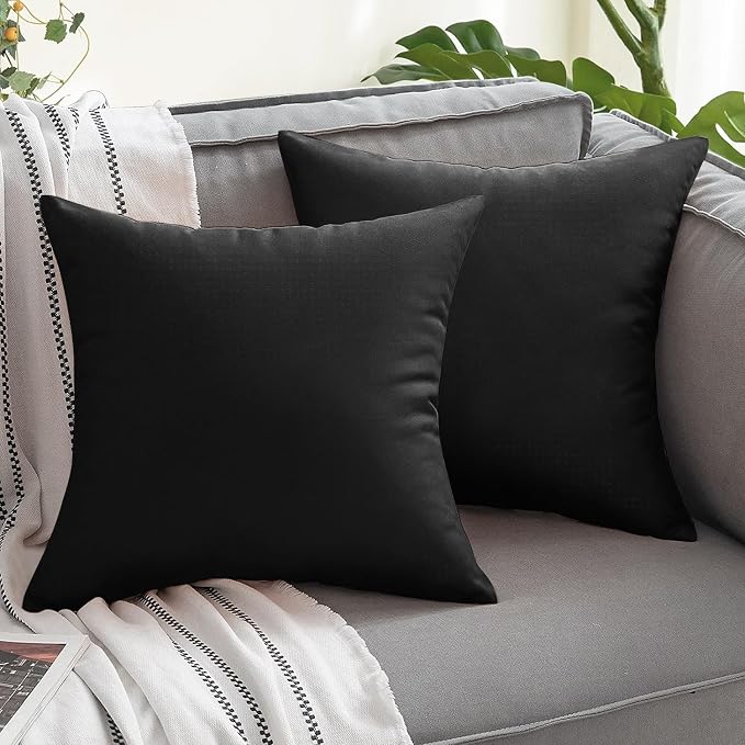 VAKADO Outdoor Waterproof Throw Pillow Covers 16X16 Set of 2 Decorative Black Patio Furniture Cushion Cases Outside Decor for Couch Garden Bench Porch