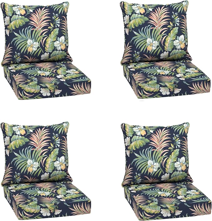 Arden Deep Seat Outdoor Chair Cushion Set (4-Pack), 24 in x 24 in, Weather-Proof, Rain-Proof, Fade Resistant Patio Cushion Set for Chair, Sofa, and Couch Simone Blue Tropical | Outdoor Sofa, Couch, Conversation Set, Weather-Proof, Rain-Proof, Fade Resi...
