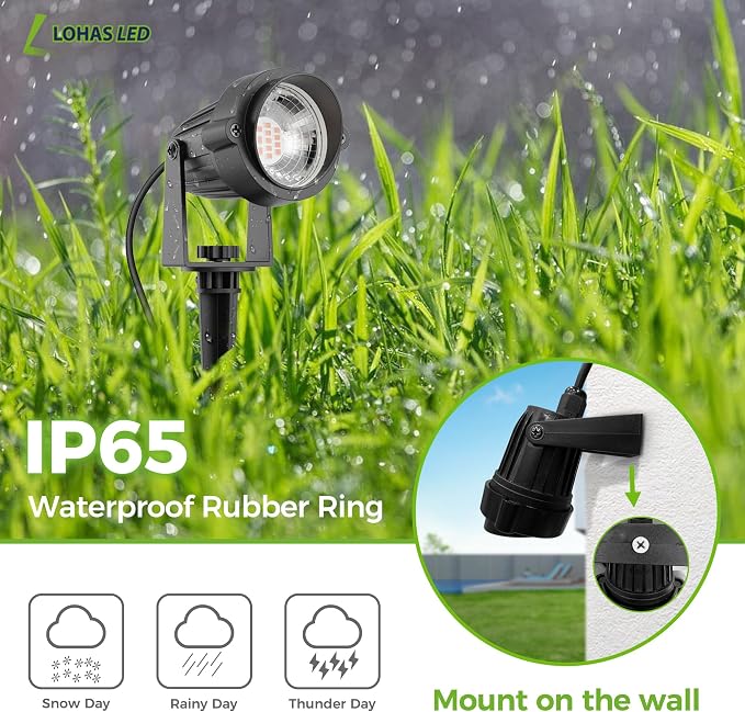 L LOHAS LED Dusk to Dawn Plug in Outdoor Spotlight Warm White 1 Pack | Dusk to Dawn Outdoor Lighting with Auto Sensor, Plug in Spot Lights for Yard, Garden, House and Landscape Decoration