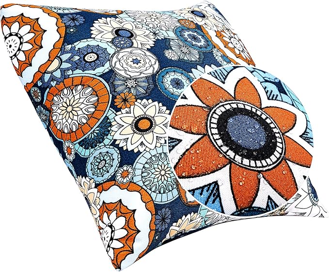 JMGBird Outdoor Throw Pillows Waterproof Outdoor Pillow Covers with Inserts | Outdoor Pillows with Inserts - 18x18 Waterproof Throw Pillows for Patio Furniture, Navy Blue Sunflower Decorative Cushions