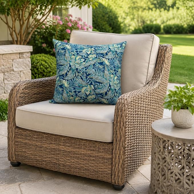 Outdoor/Indoor Decorative Throw Pillows 18×18 Inch | Pack of 2 Waterproof Decorative Throw Pillows with Inserts, Square Pillows for Bed, Couch, Sofa and Patio Furniture