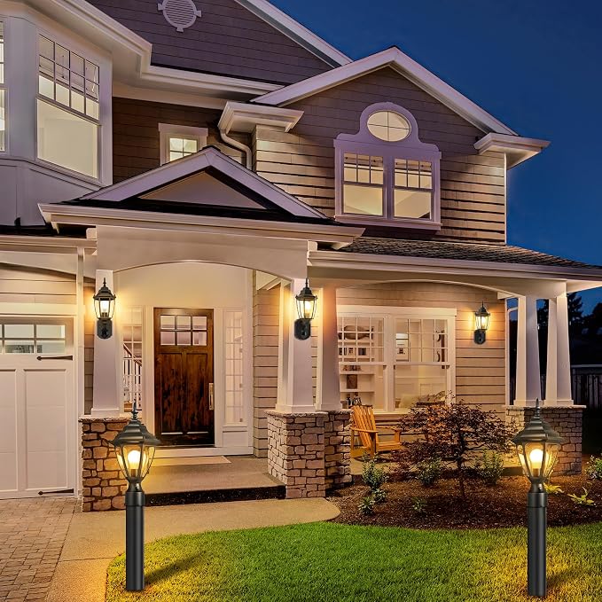 Lamomo Updated Large Size Dusk to Dawn Outdoor Post Lights, Waterproof Aluminum Lamp Post Light Fixture, Lamp Posts Outdoor Lighting Pole Lantern for Yard Patio Pathway Garden
