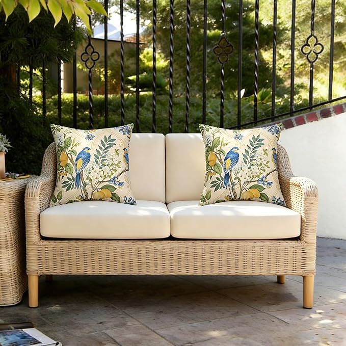 Outdoor Pillow Covers Waterproof Cushion Covers Patio Pillows Case 2 Pack | 18x18inch,Printed Boho Flowers,Seamless,Hidden Zipper,Machine Washable,Perfect decoration for Porch,Patio,Balcony