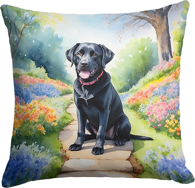 Caroline's Treasures Labrador Retriever Spring Path Throw Pillow Machine Washable, Indoor Outdoor Decorative Pillow for Couch, Bed or Patio, 14Hx14W