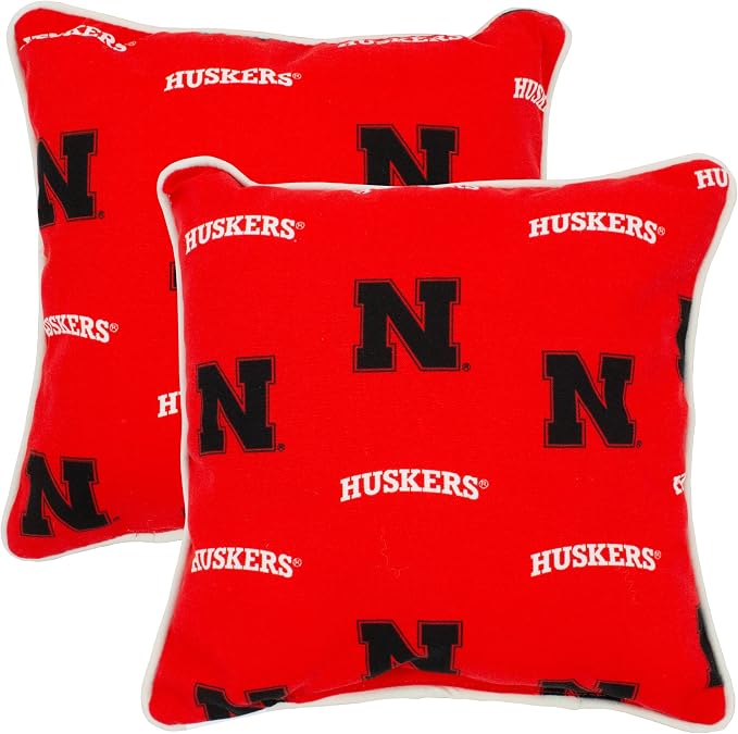 College Covers Nebraska Huskers Outdoor Decorative Pillow Pair-(2) 16" x 16" Pillows