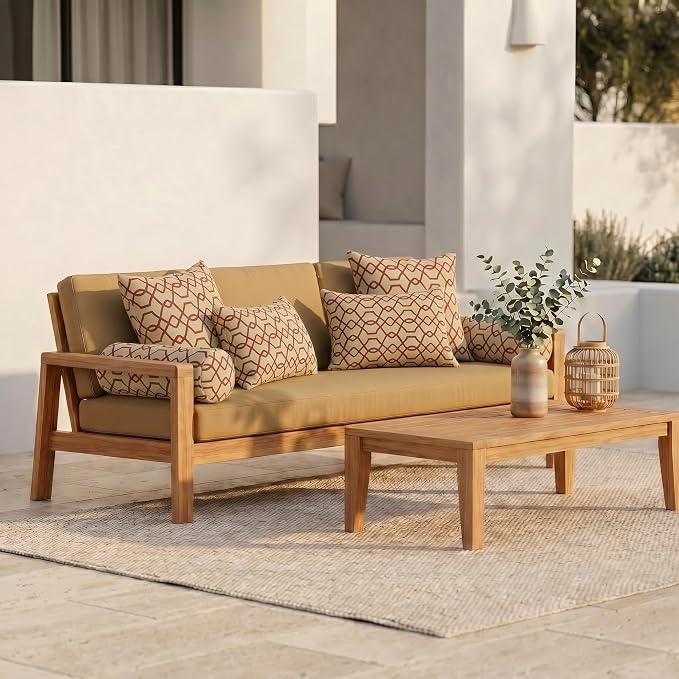 RSH DECOR: 6-Pack Pillow Set | Sunbrella Performance Fabric |Water & Fade-Resistant| 17" Square, 20"x12" Lumbar, 20"x6" Neck Roll | Outdoor Pillows for Patio | Made in USA (Folio Terracotta)