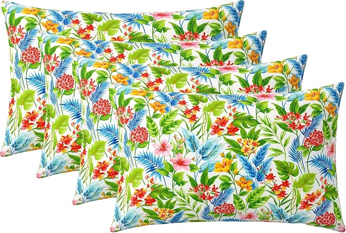 RSH DECOR: Jumbo Lumbar Throw Pillows – Set of 4 | 26" x 16" | Indoor Outdoor Use – Patio, Lounge, Adirondack | Water & Fade-Resistant | Made in USA (Carena Multi)