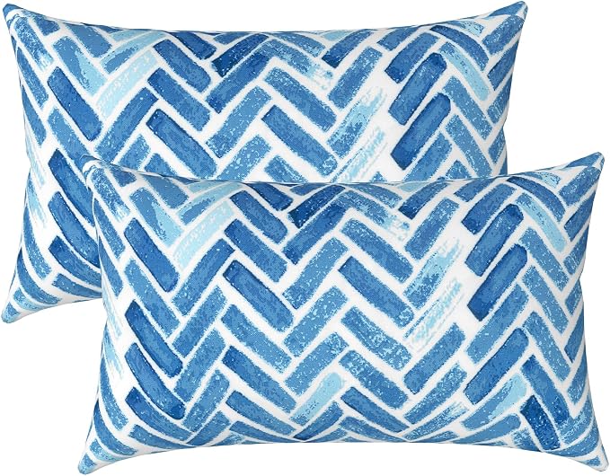 LVTXIII Outdoor/Indoor Lumbar Pillow Covers ONLY, 12” x 20” Fade-Resistant Patio Lumbar Cushion Cases Decorative Throw Pillowcase Shell for Couch Patio Garden Furniture Use - Blue Bricks