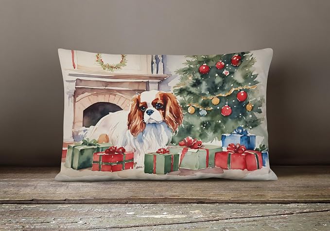 Caroline's Treasures DAC2627PW1216 Cavalier Spaniel Cozy Christmas Throw Pillow Machine Washable, Indoor Outdoor Decorative Pillow for Couch, Bed or Patio, 12HX16W