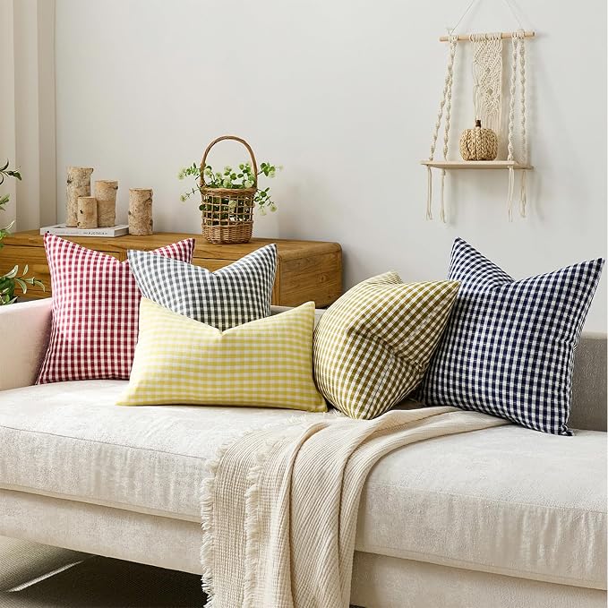 Black and White Plaid Outdoor Throw Pillow Covers 18x18 Set of 2, Waterproof Farmhouse Pillow Cases, Modern Gingham Decorative Cushion Covers for Patio Furniture Garden