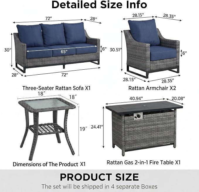 5-Piece Patio Furniture Set, Rattan Wicker Patio Set with Two Outdoor Chairs and Table, Wicker Rattan Outdoor Sofa Set with with Comfy Cushions for for Porch, Garden Poolside Balcon
