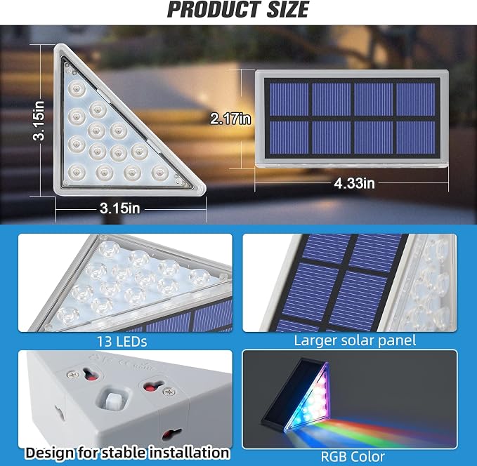Solar Step Lights,12 Pack RGB Solid Color Changing Solar Stair Lights Outdoor Waterproof IP67 Auto On Off,Solar Lights for Steps,Stair,Patio,Yard,Porch,Front Door,Deck Decor