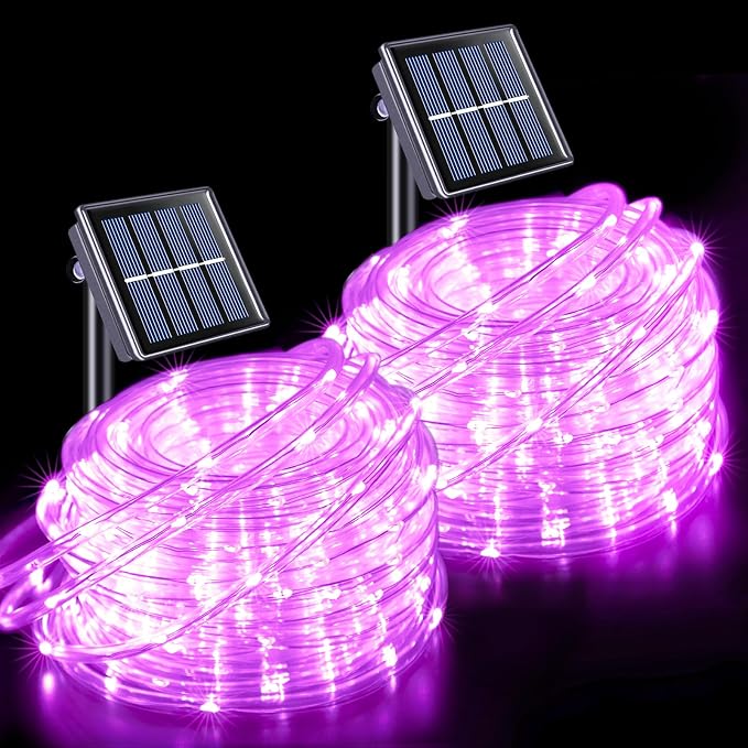 JMEXSUSS 2 * 200 LED Pink Solar Rope Lights, 66ft IP 65 Waterproof Solar String Light Outdoor, 8 Modes Christmas Lights for Camp Trampoline Ladder Slide Tent