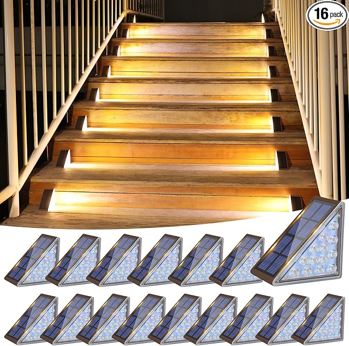 VOLISUN Solar Step Lights Outdoor Waterproof, LED Outdoor Stair Lights | Solar Step Light for Outside, Deck Light Decor for Stair,Front Porch and Patio(Brown,16 Pack)