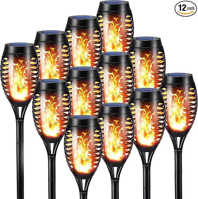 Toodour Solar Torch Flame Lights, 12 Pack Solar Lights Outdoor with Flickering Flame, Waterproof Patio Light Landscape Decoration Lighting for Garden, Lawn, Yard, Outdoor Decorations