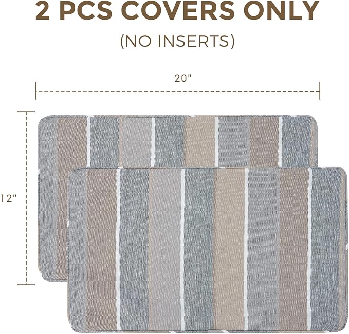 Lumbar Pillow Covers Set of 2, Outdoor Indoor Waterproof Patio Lumbar Pillowcase Shell 12x20 Inch, Rectangular Cushion Case for Couch Sofa Garden Farmhouse-Grey Stripe