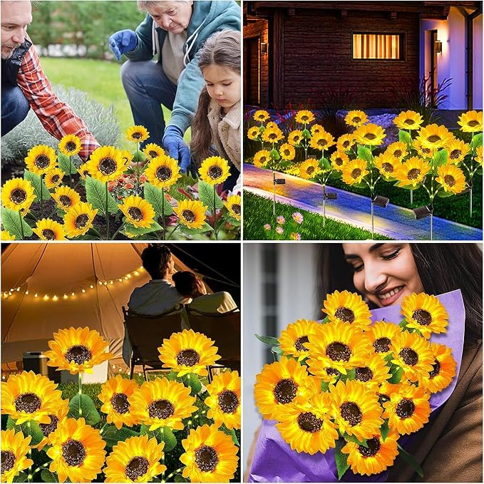 KOOPER Solar Lights Outdoor Garden Decor - Upgraded 3 Pack Solar Garden Lights with 9 Bigger Sunflower Lights, Solar Flowers Outdoor Waterproof for Flower Bed Yard Decor, Gift for Women Mom Grandma