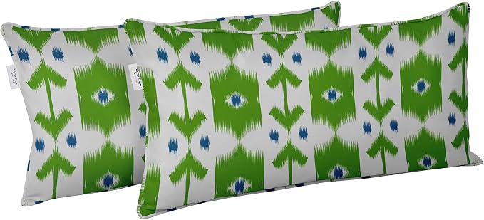 Indoor/Outdoor Polyester Fabric Lumbar Pillow Cover, All-Weather Waterproof Rectangular Cushion Case for Patio Furniture, 12 x 20 Set of 2 - Ikat-29