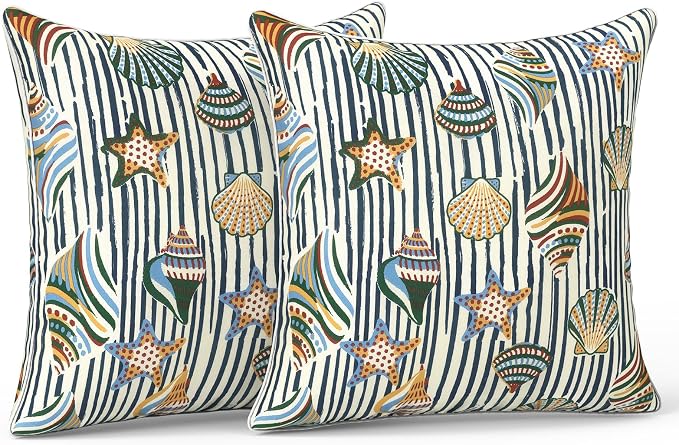 LVTXIII Set of 2 Patio Throw Pillows Covers Waterproof 20x20 Fade Resistant Outdoor Throw Pillow Case, Fluffy Decorative Garden Toss Pillow Covers for Home Patio Coach Sofa Use, Crayon Shells
