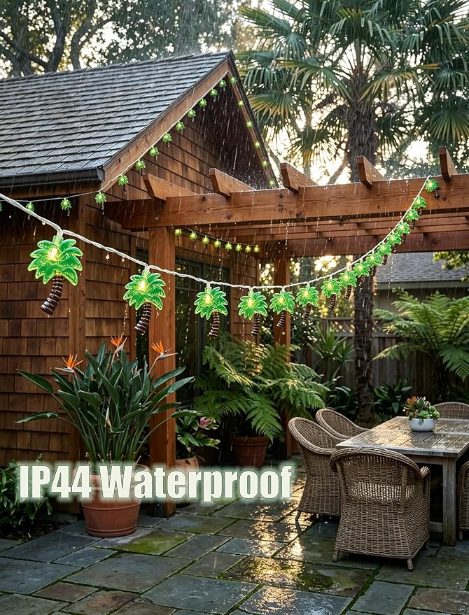 8.5Ft Palm Tree Lights Outdoor String Lights, 10L LED Patio Lights String | Summer Beach Themed, Plug in Lights for Outdoor Indoor, Bedroom, Birthday, Beach, Tiki Party Decor, White Wire
