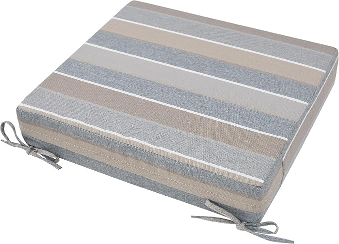 Magpie Fabrics Indoor Outdoor Cushion Cover Replacement 2 Pack, NO Insert! Water Repellent Slipcover with Ties Decor for Patio Garden Chair Sofa Bench Wicker(Grey Striped, 22x20x4 Inch)