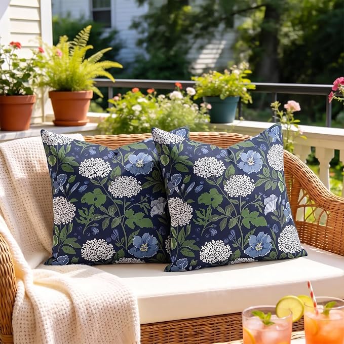 cygnus Summer Waterproof Outdoor Pillow Covers 18x18 Inch Blue Hydrangea Outdoor Pillows for Patio Furniture Garden Home Decor- Double Side,Fade Resist