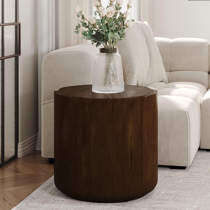19.29" H Round Outdoor Indoor Side Table, Modern Wood Grain Patio Garden Stool, Sturdy MGO Waterproof, No-Assembly Table for Patio, Garden, Backyard, Living Room