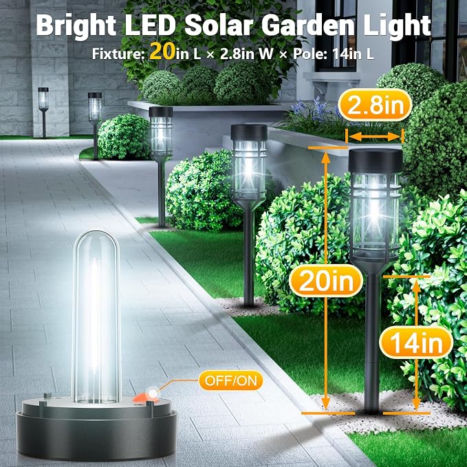 Amzarp 8 Pack Solar Garden Lights, Bright LED Solar Pathway Lights Outdoor IP65 Waterproof Rugged Shatterproof Auto On/Off for Landscape Garden Yard Walkway Driveway Lawn Lighting (6500K Cool White)