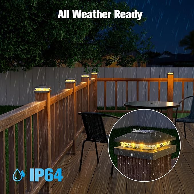 VOLISUN 4x4 Solar Post Cap Light 12pack,Solar Fence - Post Lights Outdoor Waterproof for Wooden/Vinyl Post,Black Deck Post Cap Light Solar Powered with Warm White for Garden/Patio/Porch