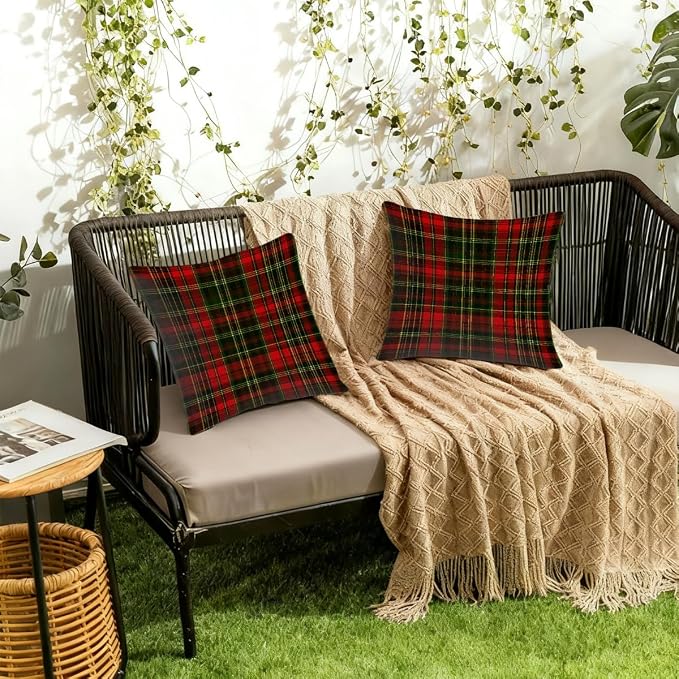 16x16 Inch Outdoor Pillow Covers Set of 2 Waterproof Throw Pillow Covers Decorative Couch Cushion Covers Buffalo Check Plaid Square Pillowcases Protectors for Patio Garden Sofa
