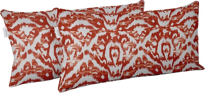 Indoor/Outdoor Polyester Fabric Lumbar Pillow Cover, All-Weather Waterproof Rectangular Cushion Case for Patio Furniture, 12 x 24 Set of 2 - Ikat-70