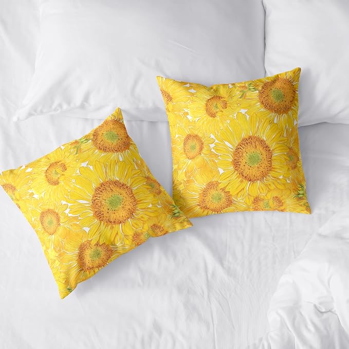 Sunflower Pillow Covers Floral Throw Pillow Covers 18x18 Yellow Pillow Case Flowers Double Sided Printing Cushion Case for Living Room Couch Sofa Set of 2
