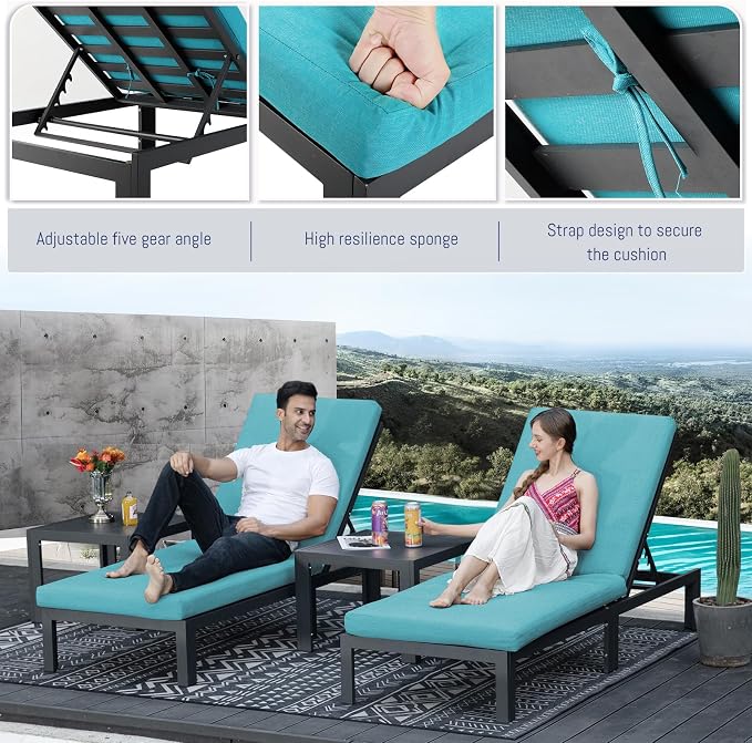 BULEXYARD 7 Seater Extra Large Modern Aluminum Outdoor Sofa with Lay Out Chair & Fire Pit Table, 500 lbs Durable Sectional Set for Heavy People, All Weather Comfy Patio Furniture Set for Garden, Teal