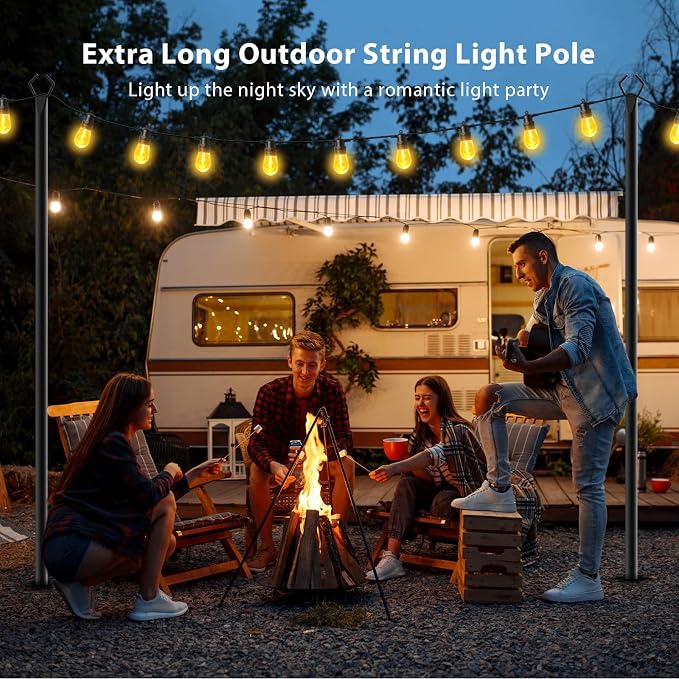 2 Pack 10 FT String Light Poles,Metal with Fork Lights Poles for Outdoor String Light, Rustproof Heavy Duty for Outside Garden,Patio,Wedding,Backyard,Deck,Party