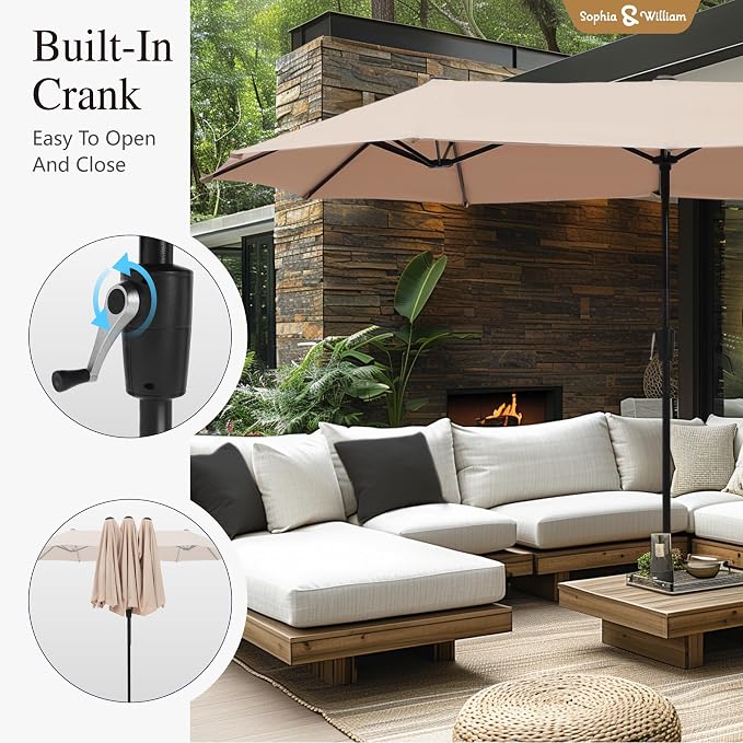 Sophia & William Patio Dining Set for 6 Person, Outdoor Dining Set with Umbrella, Patio Furniture Set for Deck Lawn Garden Backyard (Beige Umbrella,Base Not Included)