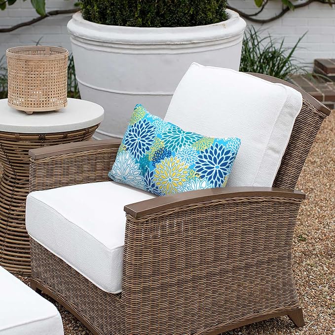 Outdoor Lumbar Pillows 12x20 inch, Rectangle Throw Pillows with Inserts, Decorative Lumbar Cushions for Patio Furniture Garden Couch Home Sofa Office Chair, Pack of 2, Dahlia Blue