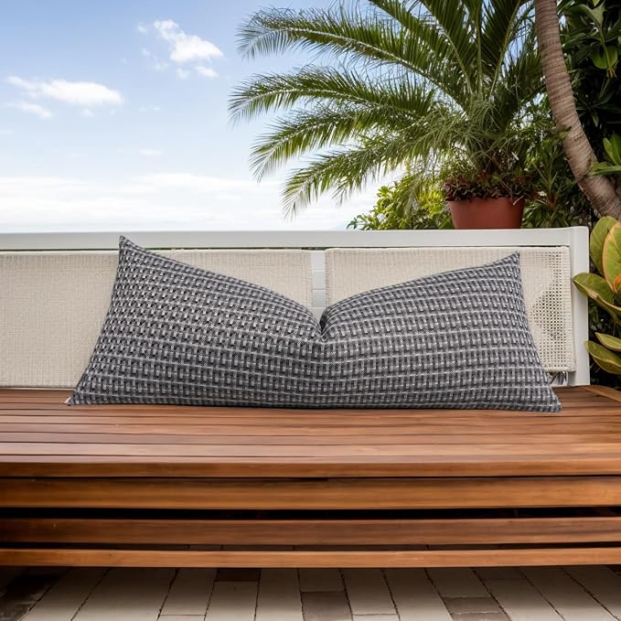 Kevin Textile Outdoor Waterproof 14"x36" Pillow Cover 1 Pack, Dark Grey | Water Resistant Weaving Faux Linen Texture Throw Pillow Covers, Outside Decorative Pillowcases for Garden Patio Balcony Couch