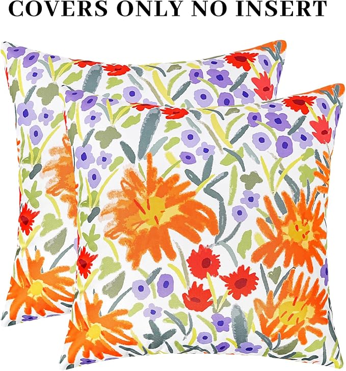 Adabana Outdoor Waterproof Floral Pillow Covers 18x18 Inch | Colorful Outdoor Pillow Covers Summer Decirative for Patio Furniture Porch Garden Pillows