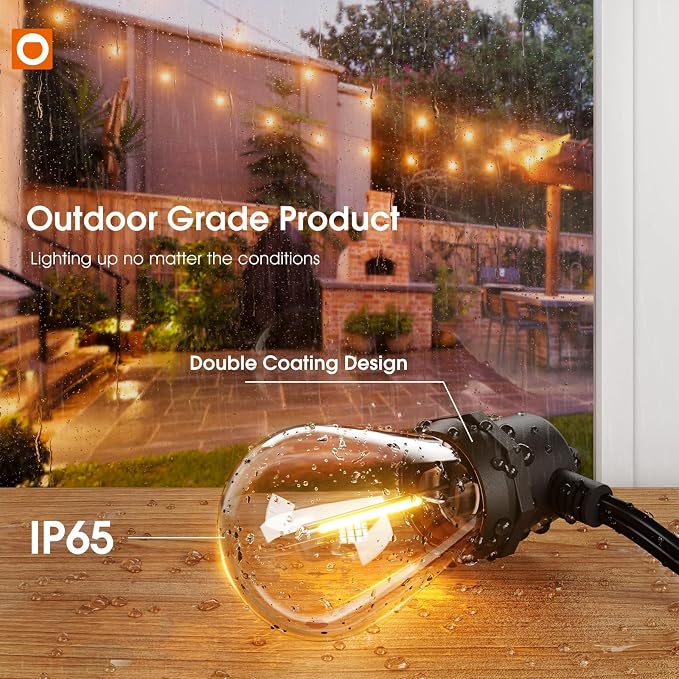 addlon 50FT Outdoor String Lights with 16 Edison LED Dimmable Waterproof | Shatterproof Energy-Saving Bulbs, Hanging for Outside Cafe Bistro Garden Balcony Porch Yard Gazebo Deck Connectable