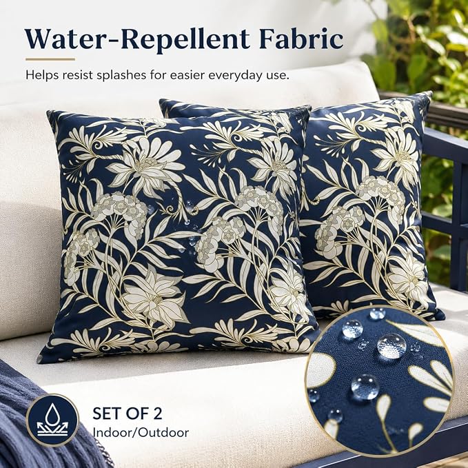 Outdoor Throw Pillows 18×18 Inch Pack of 2 Waterproof Decorative Patio Pillows with Inserts, Square Pillows for Garden Couch Sofa and Patio Furniture